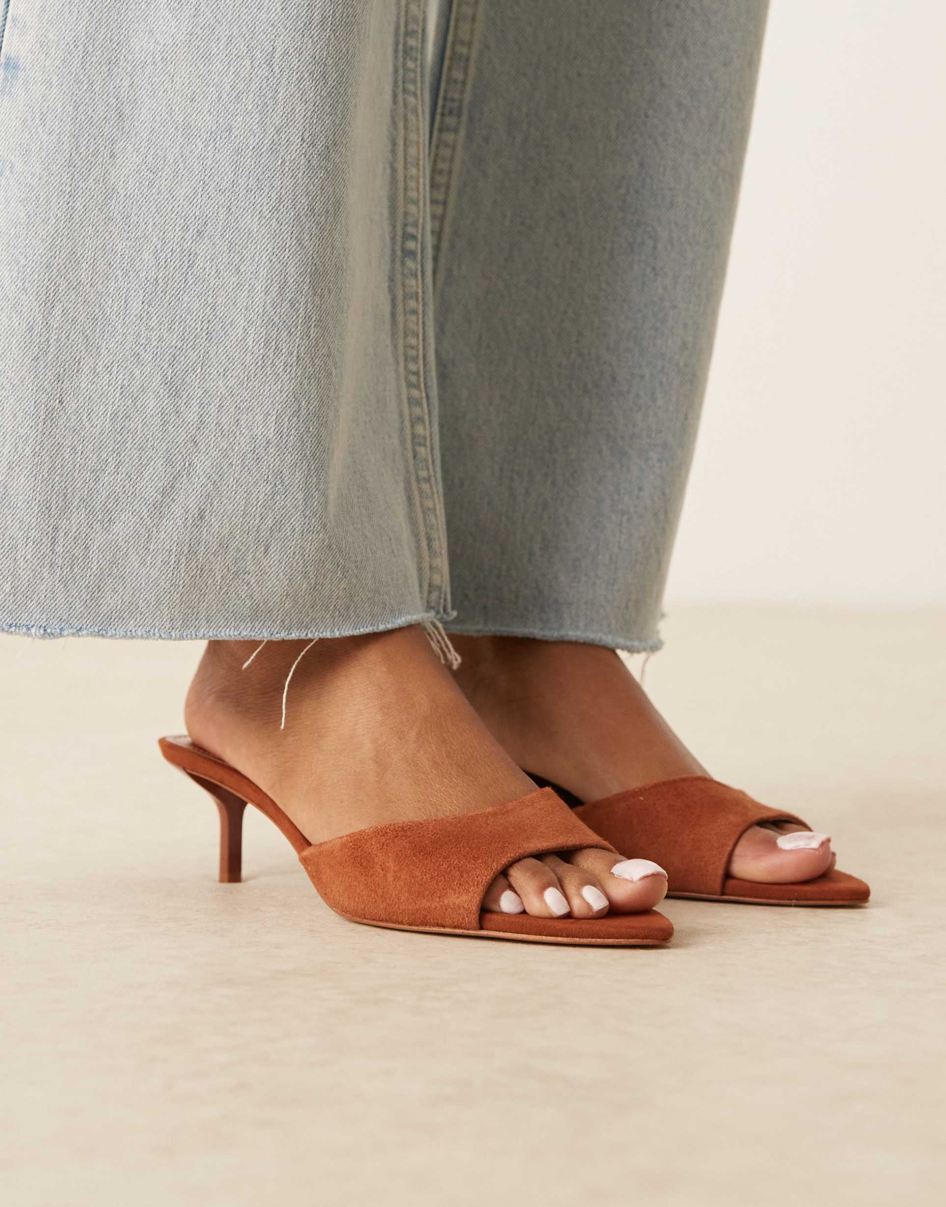mango suede open back heeled sandals in burnt orange