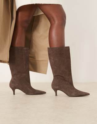 Mango Suede Pointed Heeled Boots In Brown