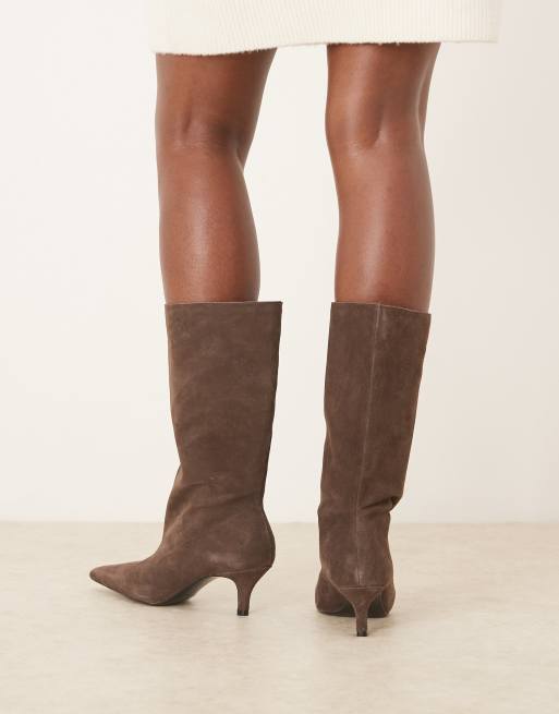 Mango suede pointed heeled boots in dark brown, 4 of 4