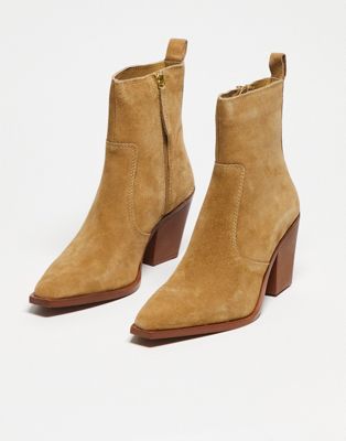 Mango suede pointed toe heeled ankle boots in brown