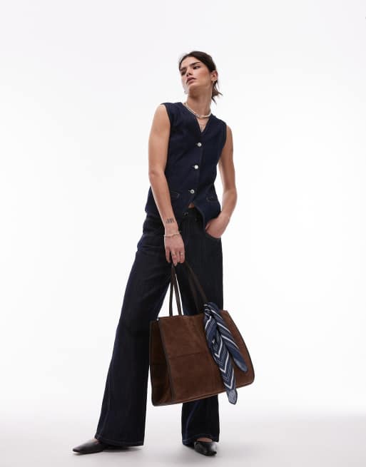 Mango suede shoulder bag in dark brown, 3 of 4