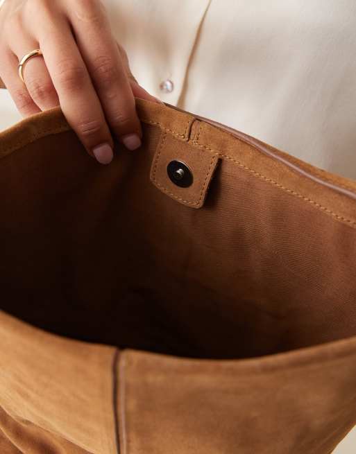 Mango suede shoulder bag with adjustable strap in toffee