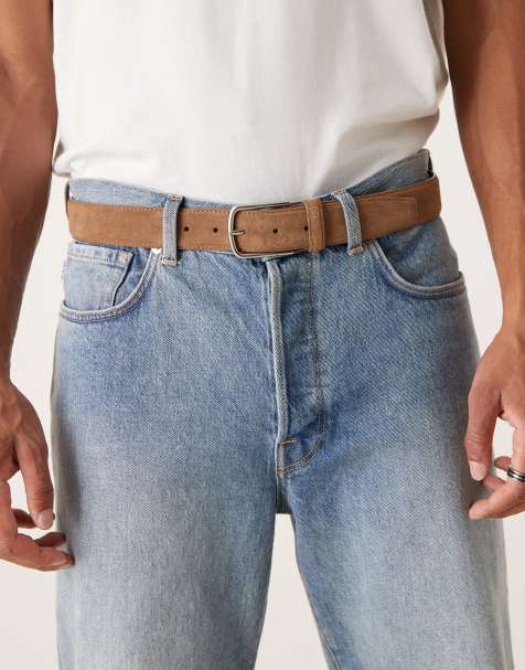 Mango suede silver buckle belt in tan - view 1