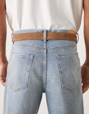 Mango Suede Silver Buckle Belt In Brown