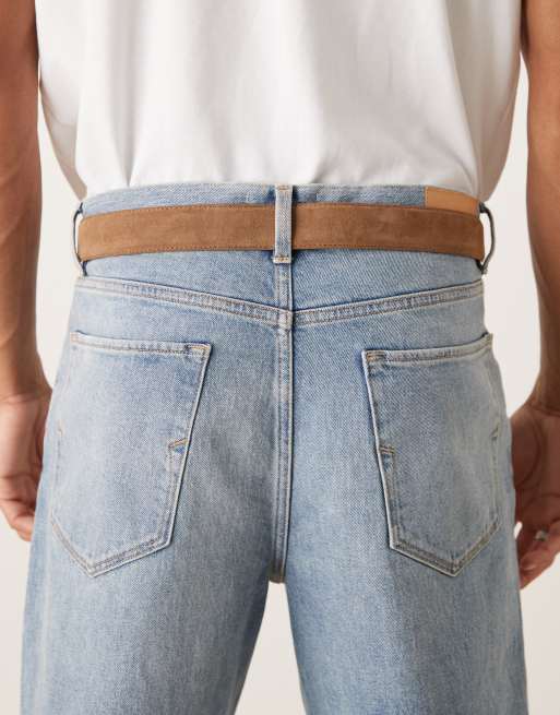 Mango suede silver buckle belt in tan, 2 of 3