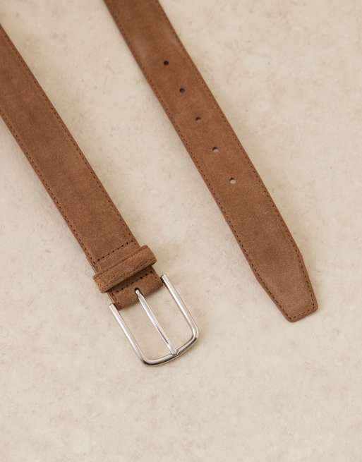Mango suede silver buckle belt in tan, 3 of 3