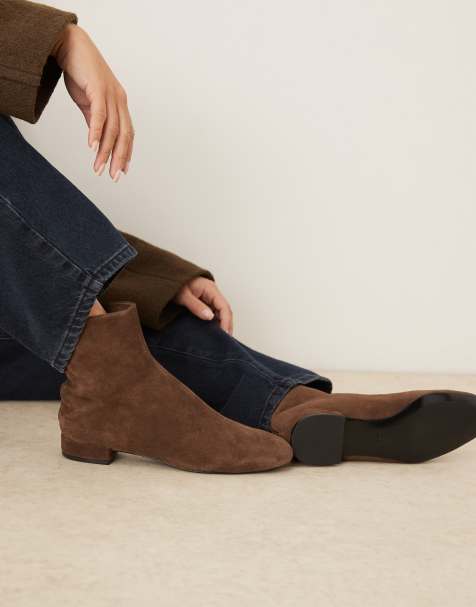 Mango suede slim fit ankle boots in brown - view 1