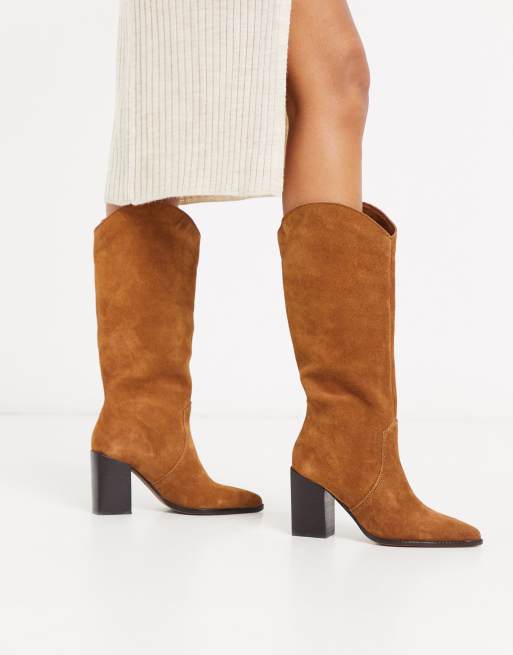 Mango suede slouchy hi leg boots in tan