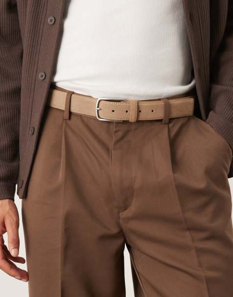 Mango suede square buckle belt in light tan - view 1