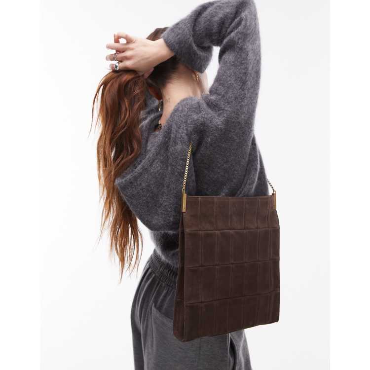 Mango suede square shoulder bag in dark brown | ASOS
