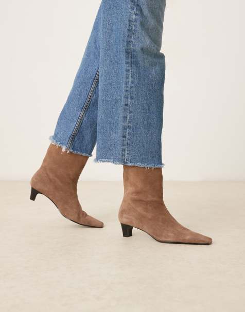 Mango suede square toe low heeled boots in mocha - view 1