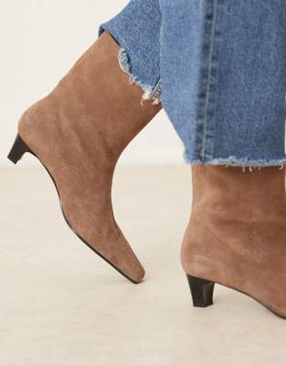 Mango Suede Square Toe Low Heeled Boots In Brown