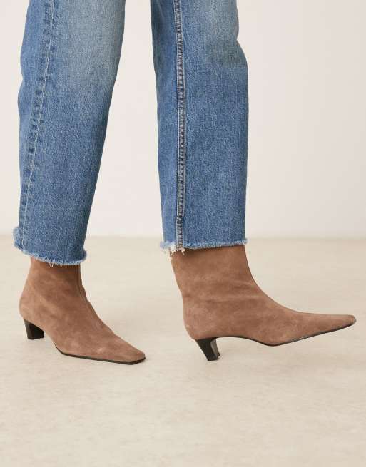 Mango suede square toe low heeled boots in mocha ASOS