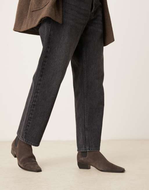 Mango suede square toe low heeled western ankle boot in grey, 2 of 4
