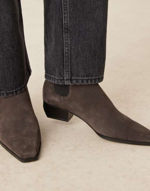 Mango suede square toe low heeled western ankle boot in grey ASOS - Main Image