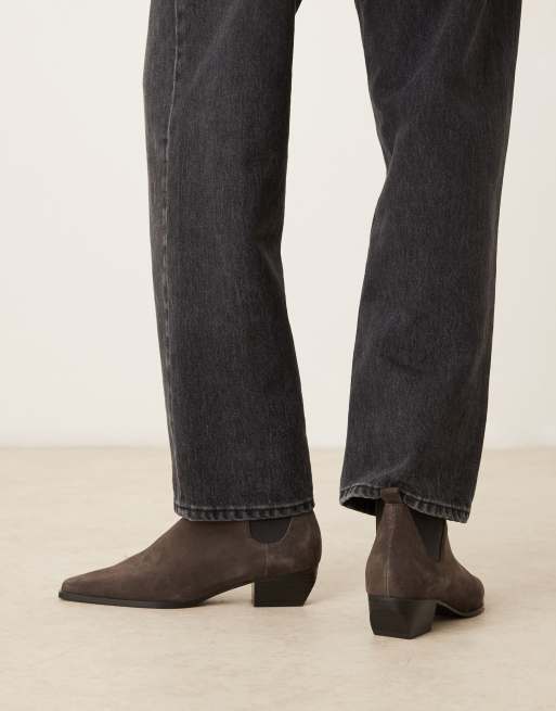 Mango suede square toe low heeled western ankle boot in grey, 4 of 4