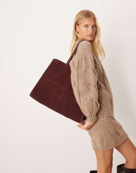 Mango suede structured tote bag in cherry red - view 1