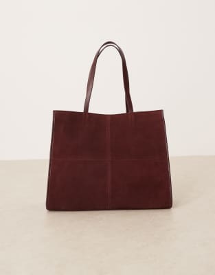 Mango Suede Structured Tote Bag In Burgundy