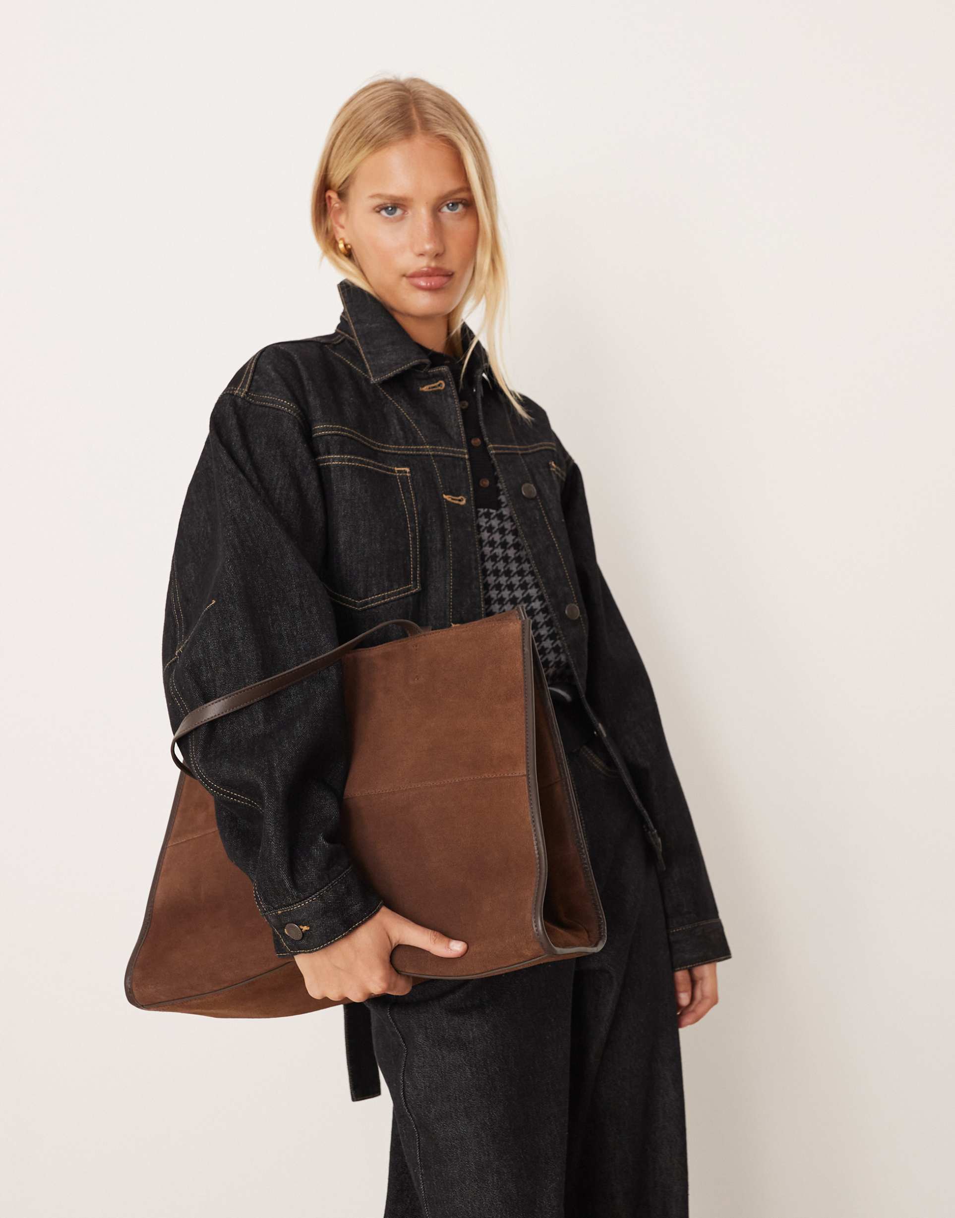 mango suede structured tote bag in dark brown
