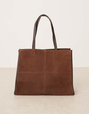 Mango Suede Structured Tote Bag In Brown