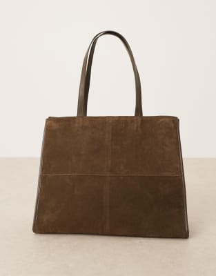 Mango Suede Structured Tote Bag In Brown