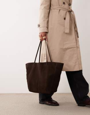 Mango Suede Tote Bag In Brown