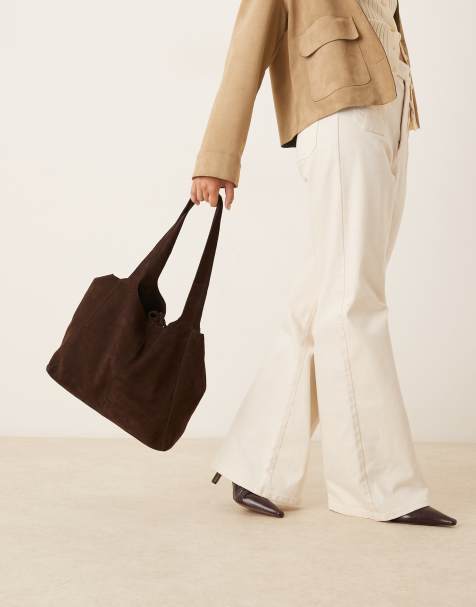 Mango suede tote bag in dark brown - view 1