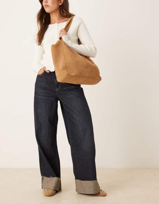 Mango suede tote bag in tan | ASOS