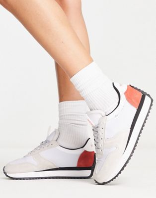 Mango suede trainer in neutral and red - ASOS Price Checker