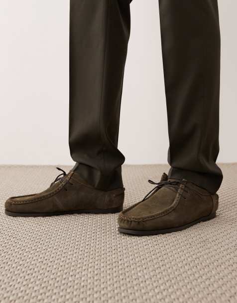 Mango - Suède veterschoenen in kaki - view 1