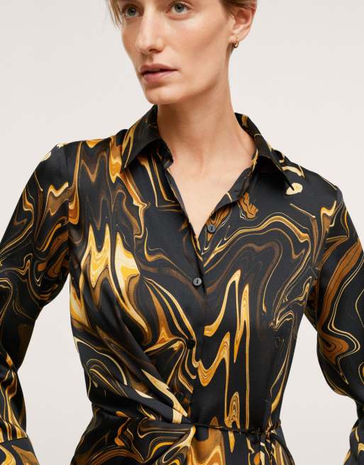 Mango – Sukienka koszulowa midi z długim rękawem we wzór retro, 4 z 4