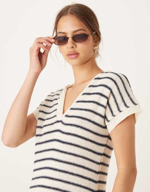 Mango – Sukienka maxi w czarno-białe paski z kołnierzykiem polo , 2 z 4
