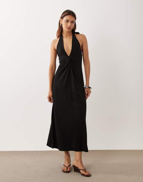 Mango sukienka midi z dekoltem typu halter w czerni - view 1