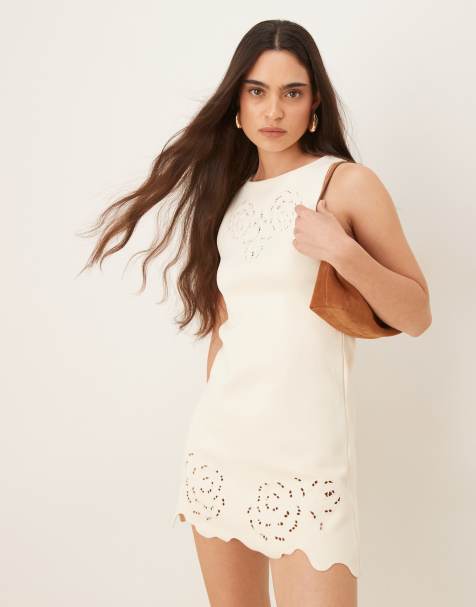 Mango cutwork mini dress in ivory 