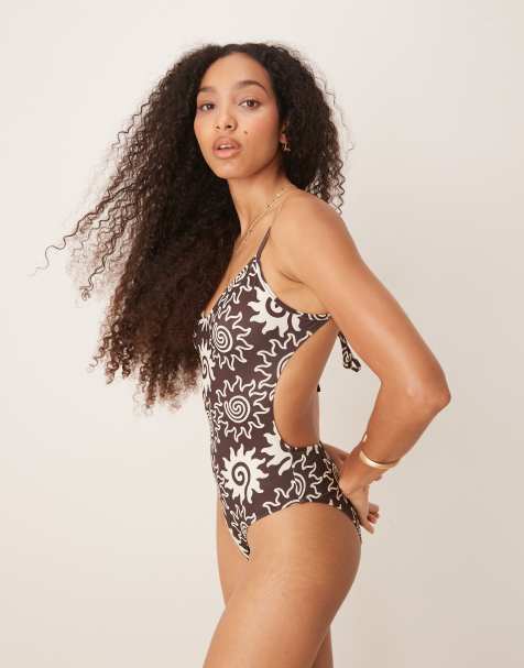 Mango sun printed swimsuit in brown - view 1