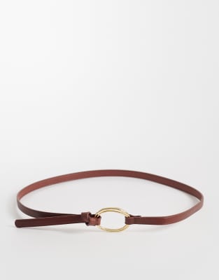 Mango Super Slim Belt In Brown
