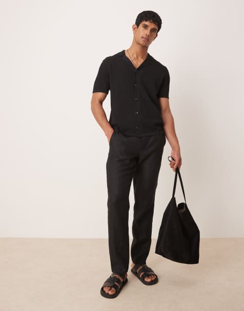 Mango super slim linen pants in black - view 1
