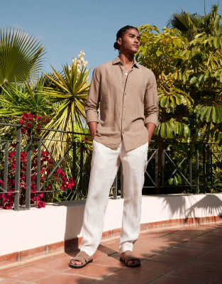 asos Mango super slim linen trousers in white