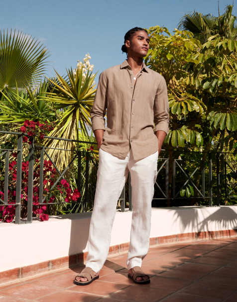 Mango super slim linen trousers in white - view 1