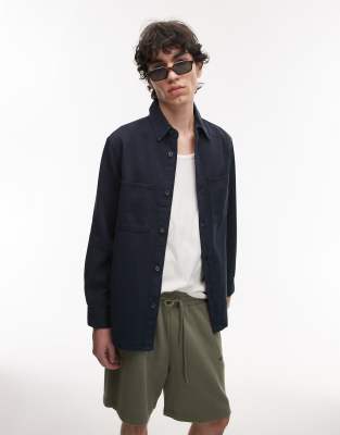 Mango - Surchemise en coton - Bleu marine délavé