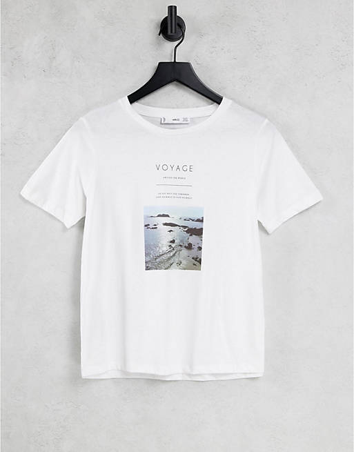 Mango sustainable cotton printed t-shirt in white