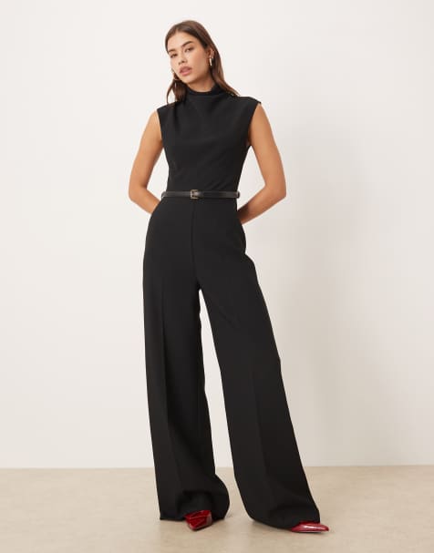 Mango – Svart, ärmlös jumpsuit med skärp - view 1