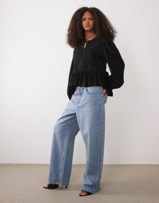 Mango – Svart blus med markerad midja i 100% bomull, 2 av 4