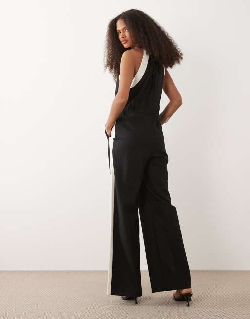 Mango – Svart jumpsuit med sidorand i linnemix, 4 av 4