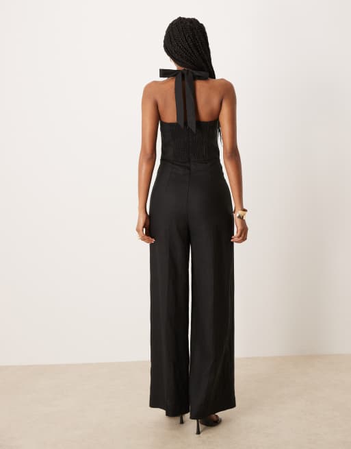 Mango – Svart jumpsuit med veck framtill, halterneck och fyrkantig ringning, 4 av 4