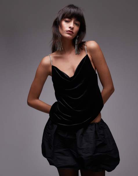 Mango – Svart linne med strassprydda axelband - view 1