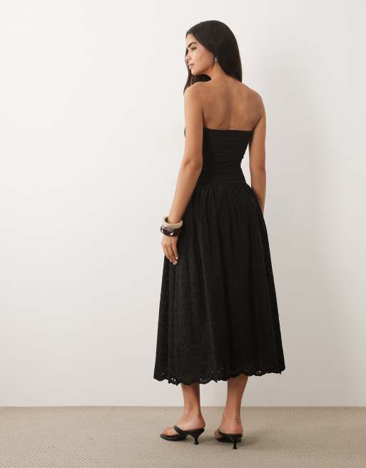 Mango – Svart maxiklänning i off shoulder-modell, 100% bomull, 4 av 4