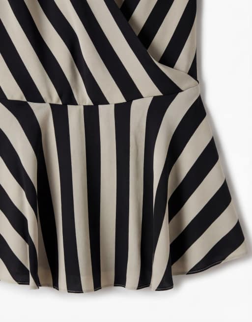 Mango – Svart- och beigerandig, enaxlad, asymmetrisk blus, 7 av 11