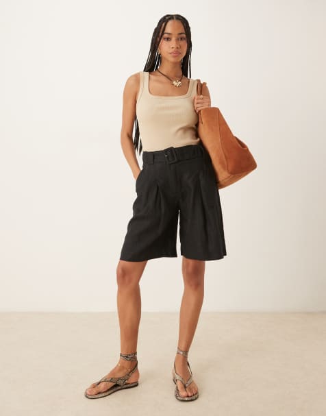 Mango – Svarta bermudashorts i linnetyg - view 1