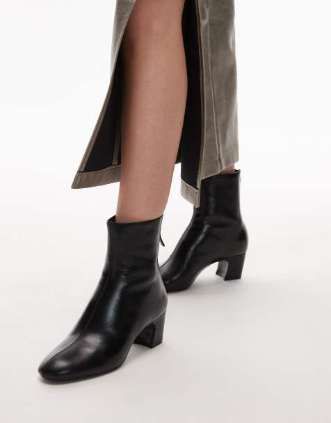 Mango – Svarta boots i läder med rund tå - view 1